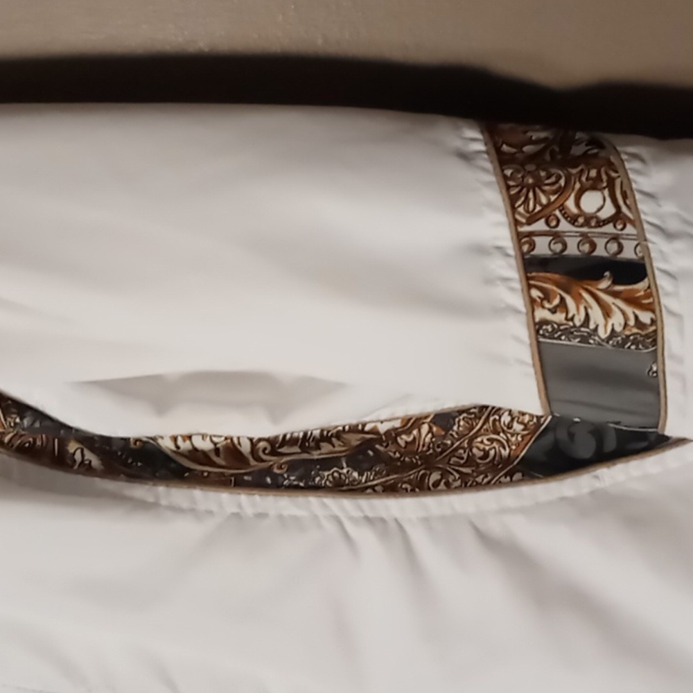 Threehearts Full Zip White w Paisley Patterned Trim, Front Pocketed Jacket XL - Picture 7 of 10